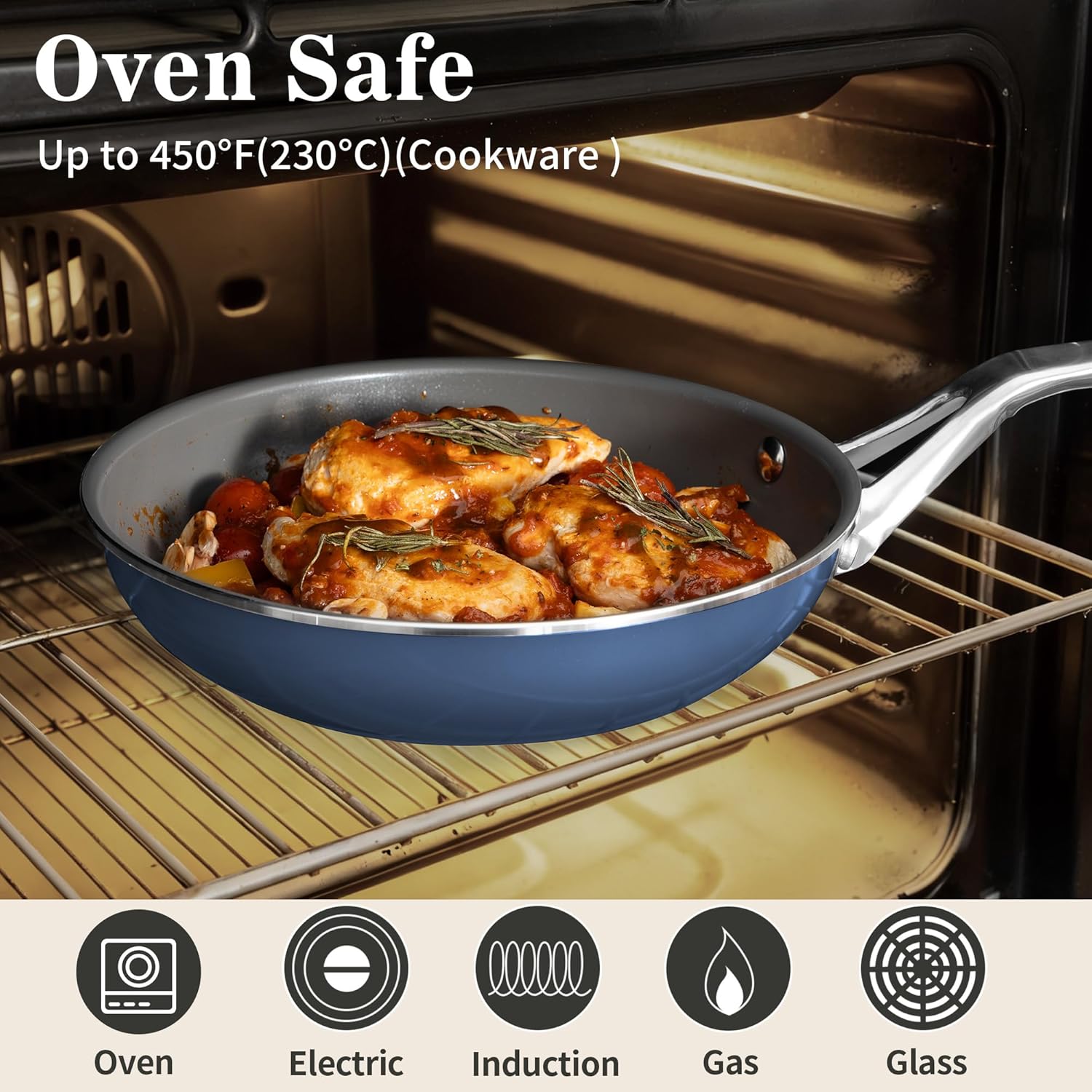 7-Piece Ceramic Nonstick Cookware Set with Lids - PFAS/PTFE/PFOA Free, Interior & Exterior Ceramic Coating -Easy to Clean- Kitchen Storage-All Stovetop Compatible & Oven-Safe up to 480°F