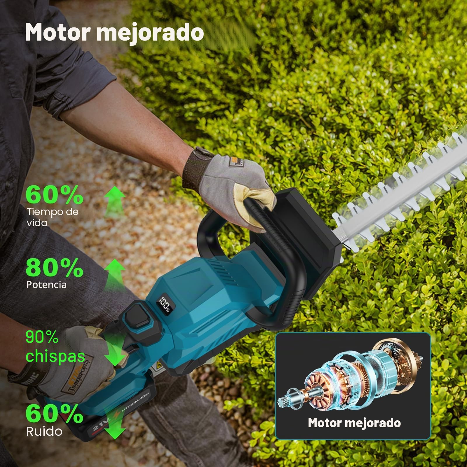 Cortasetos inalámbrico para baterías Makita, cortasetos eléctrico con 2 baterías de 3000 mAh, longitud de corte de 53 cm, distancia entre dientes de 15 mm, cabezal giratorio de 180°, cortasetos sin