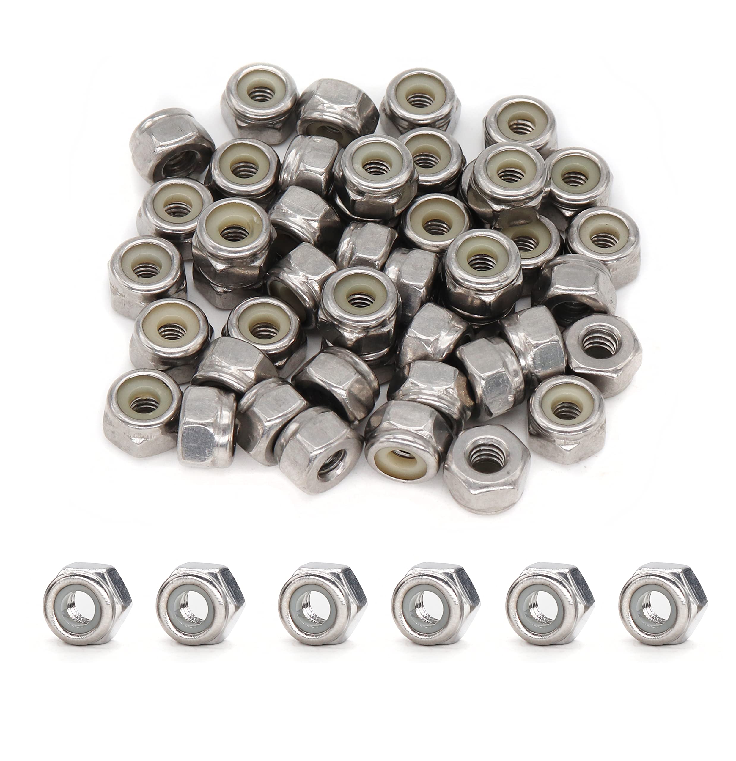 cSeao 80pcs 1/4"-20 SAE Nylon Inserted Self Locking Nuts, 304 Stainless Steel / 18-8, Plain Finish