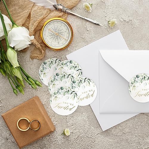Miniatura 5 de Mobiusea Creation Greenery - Calcomanías de invitación de boda  1.4 pulgadas  Lámina dorada  108 calcomanías impermeables para sobres para despedida