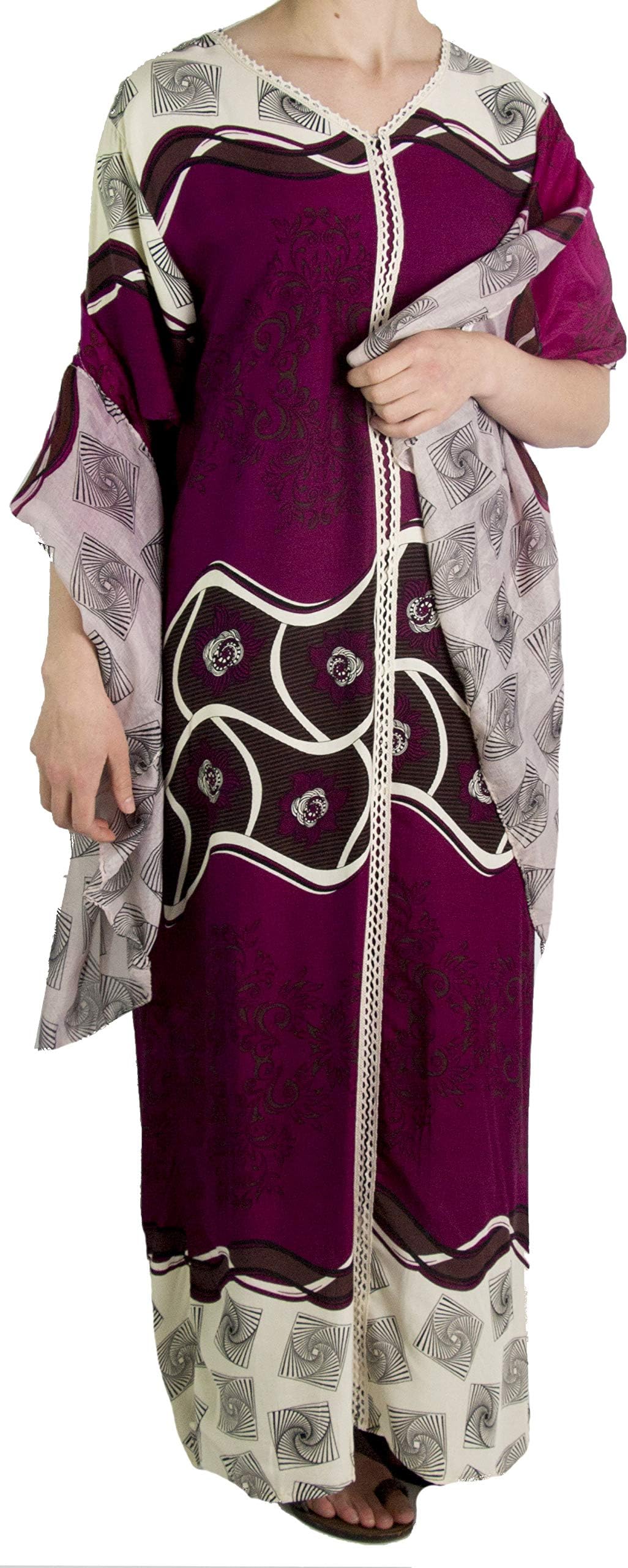 Sabra Womens Long Casual Cover-up Tunic Kaftan V Neck Dress