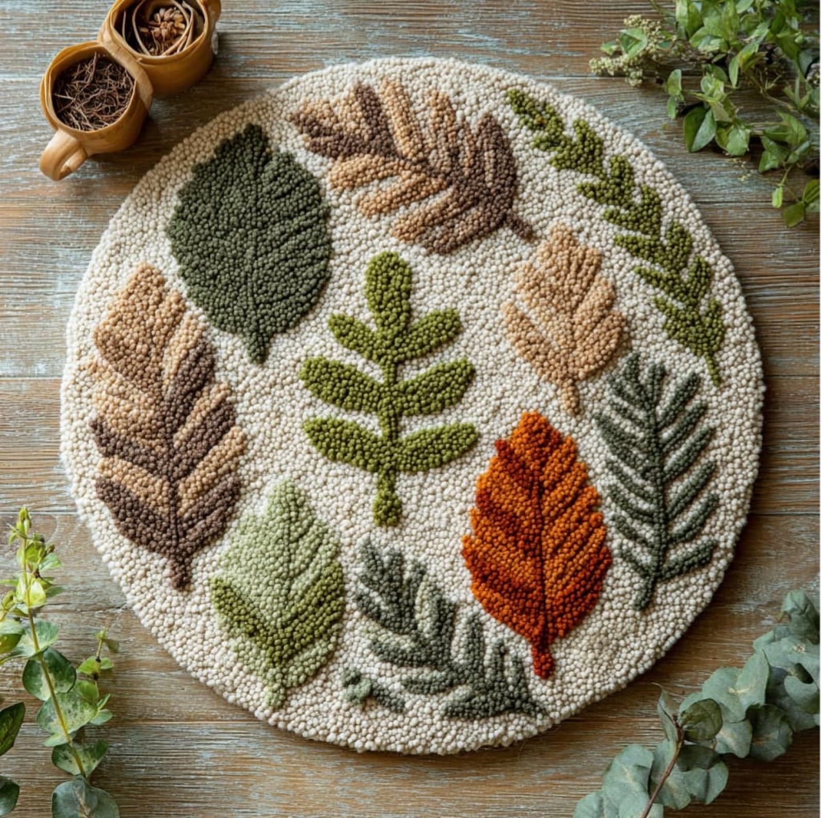 WallustrioaW DIY Latch Hook Rug,Maple Leaves,Crochet Kits Embroidery Kits Home Carpet Rug Making Canvas,Needlework Crafts for Home Decor,50x50cm