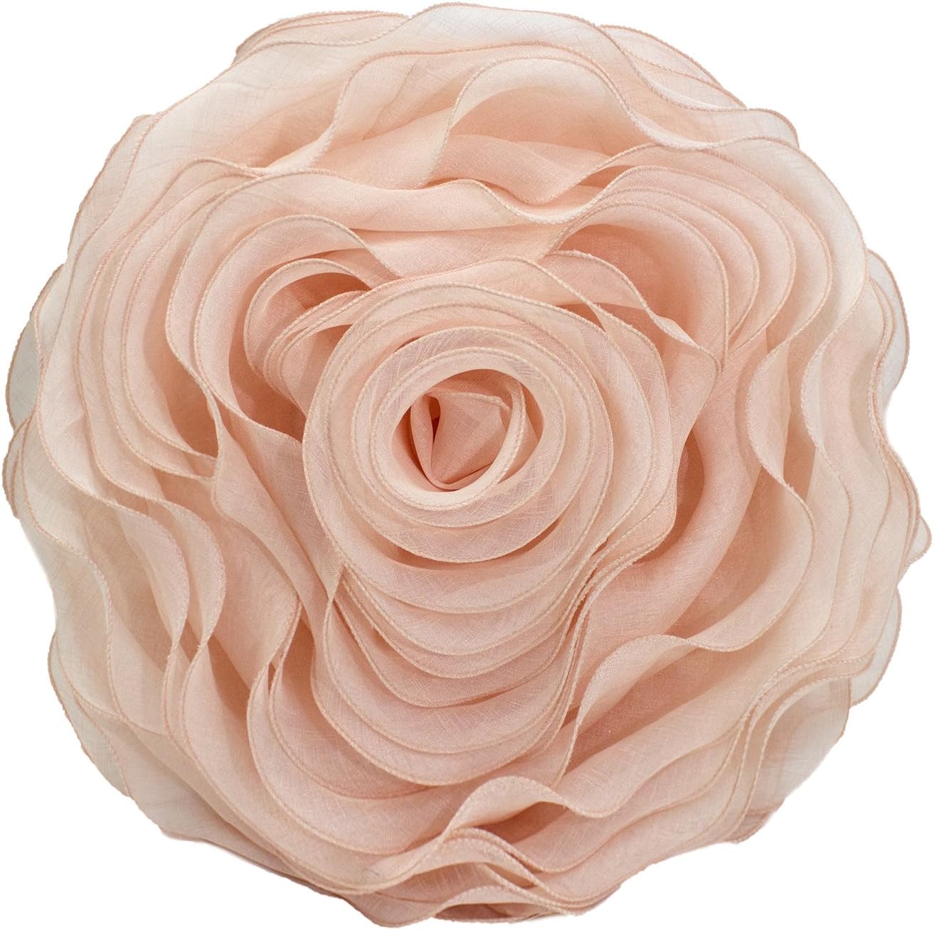 Fennco Styles Beautiful Handmade 3D Rose with Custom Made Fabric Decorative Throw Pillow 16" Round (Pink, Case+Insert)