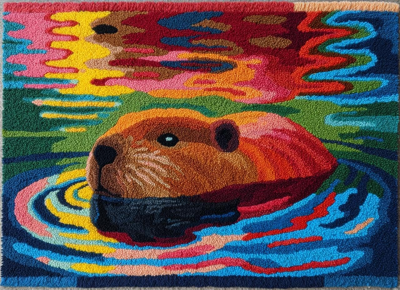 Latch Hook Rug Kit Beaver in Water Tapestry 52x38cm-4
