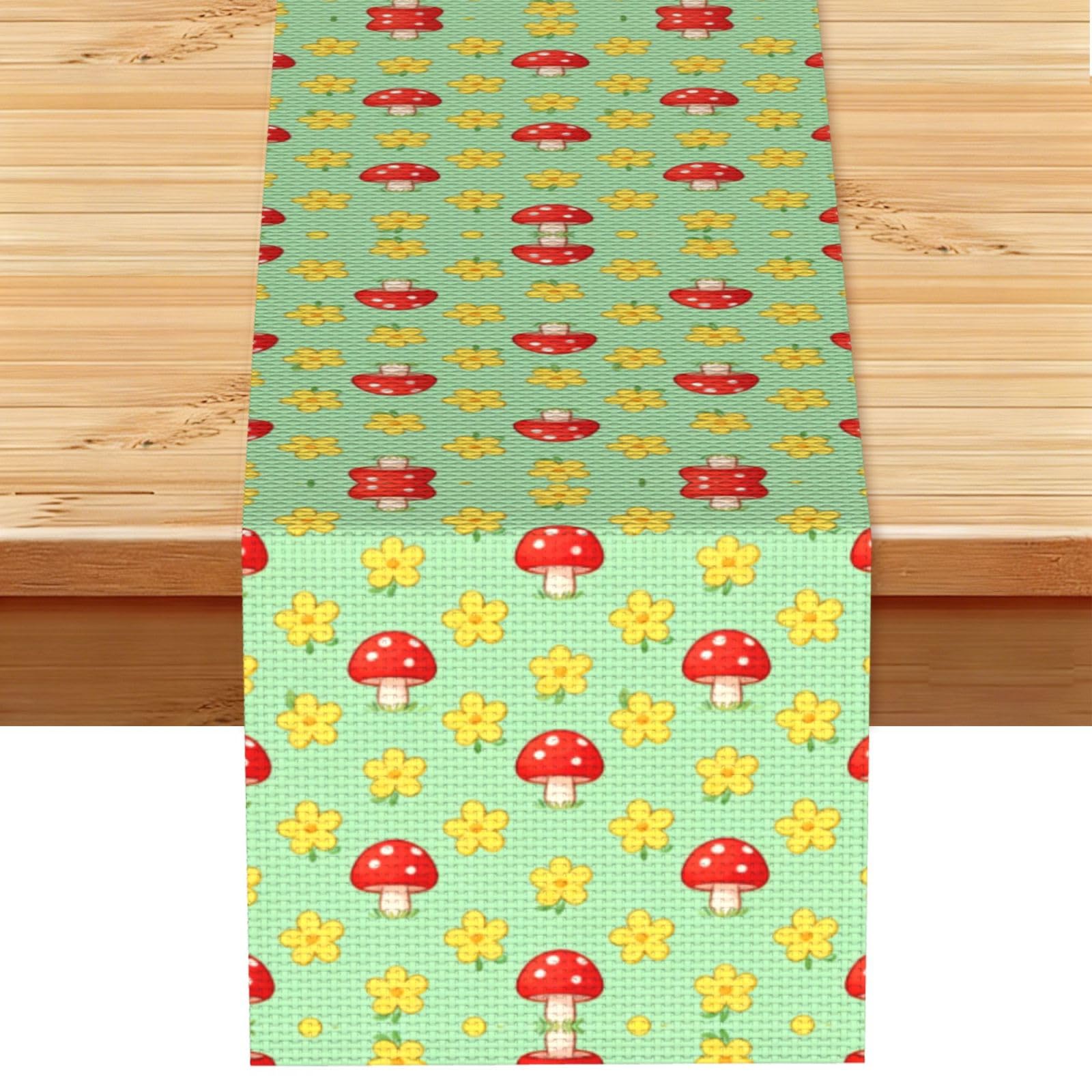 Mushroom Flower Seamless Linen Look Table Runner 13x72-Wrinkle Resistant Farmhouse Style for Dining Table Decor