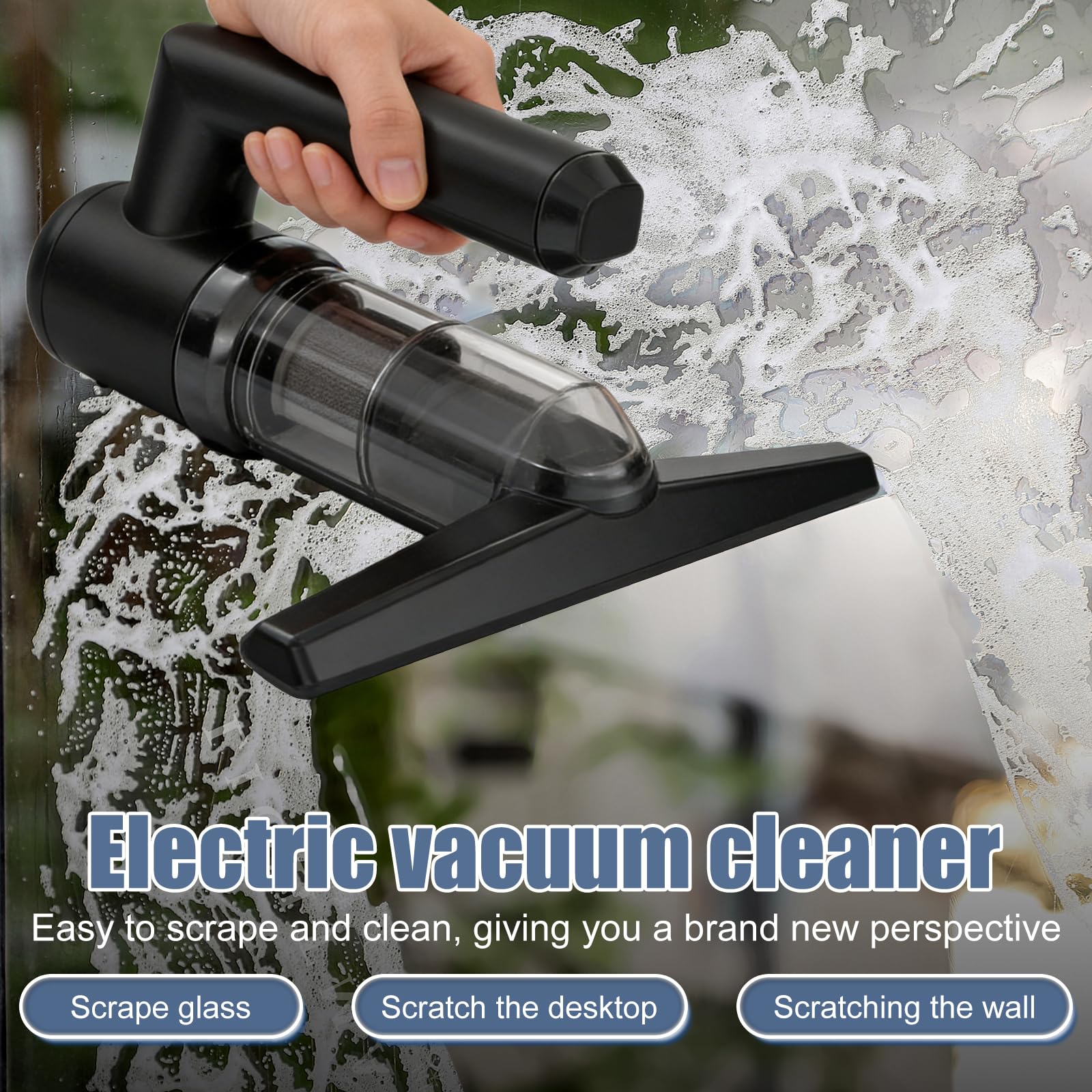 Fenstersauger, Fensterreiniger Elektrisch Kabelloser Fensterputzer Elektrisch mit 30 Min Akkulaufzeit Handlich Leicht, 100ml Wassertank für Fenster Spiegel Fliesen Autoscheiben