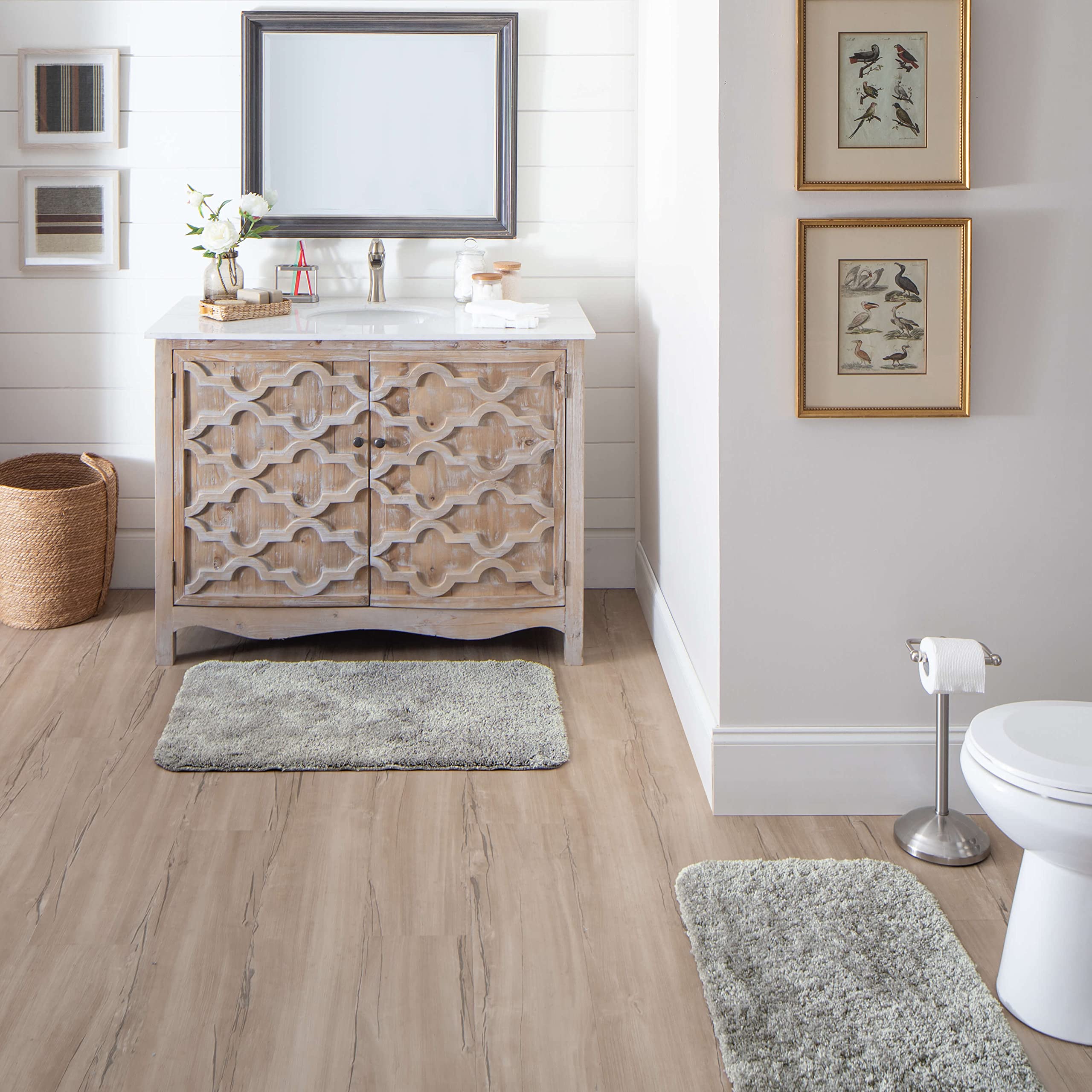 Mohawk Home Machine Washable Bath Silver 1' 8" x 2' 10" Bath Mat Perfect for Your Bathroom