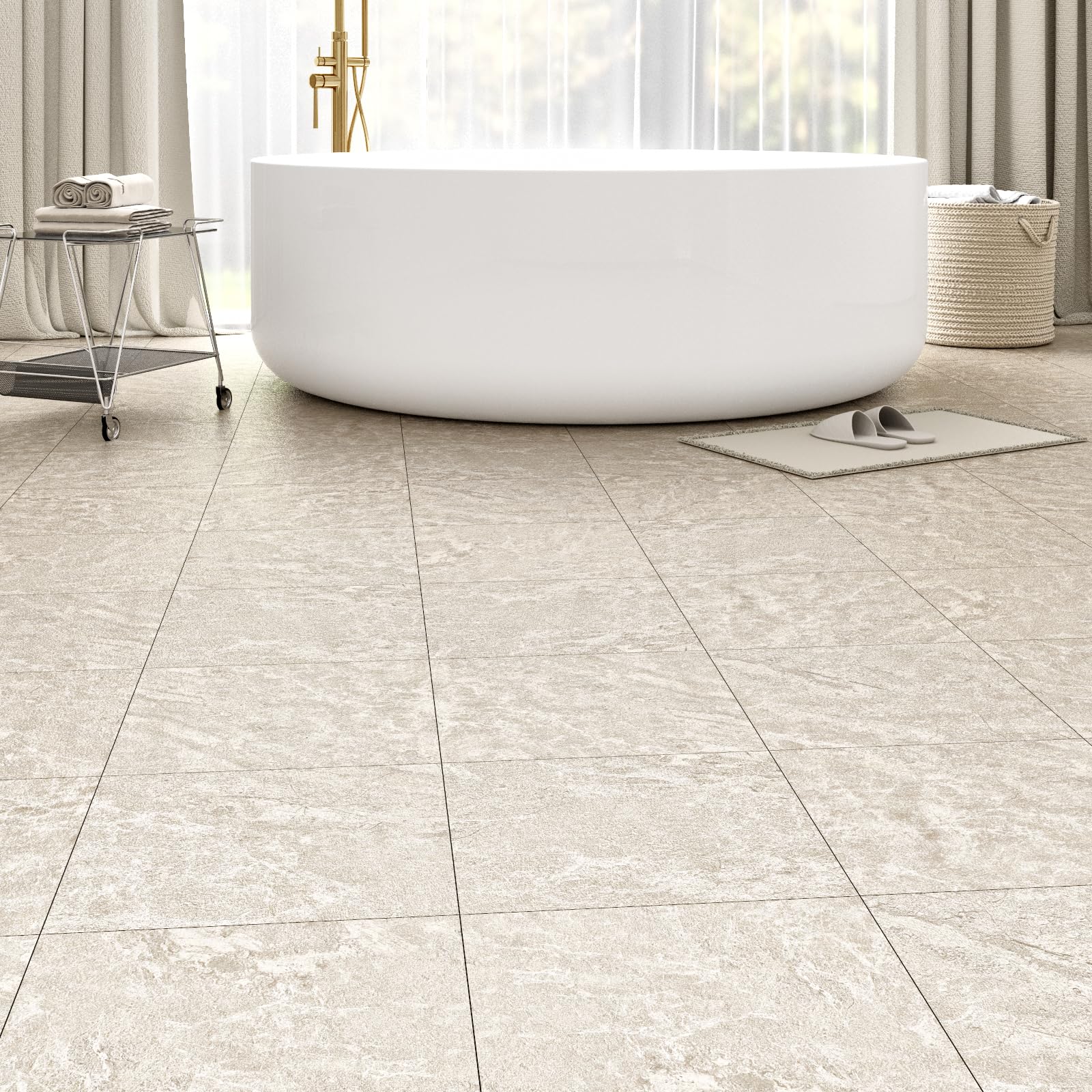 ZRJT Peel and Stick Floor Tiles Carrera Marble 40 Pack