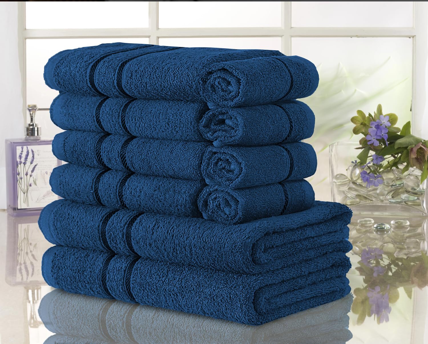 Luxury 10 Piece Towel Bale Set 100% Cotton 450 GSM Includes 4 Face Towels 4 Hand Towels 2 Bath Towels Super Absorbent Quick Dry Ultra Soft Washable Ideal for Home Gym Hotels (NAVY)