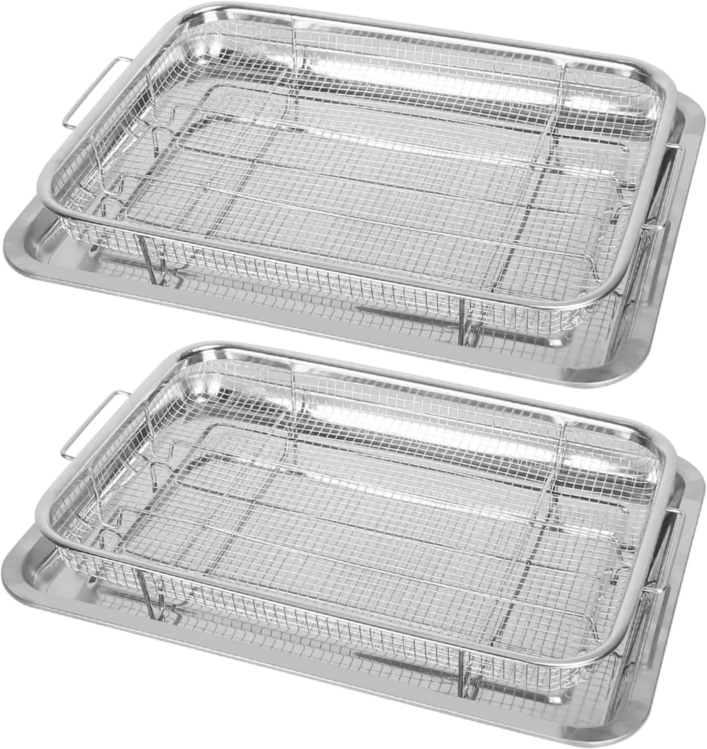 2Pcs Air Fryer Basket Tray 15.35x11.61in Stainless Steel Rustproof Non-Stick Oven Pan And Tray, Dishwasher Safe, Material, Rustproof, Non-Toxic, BPA