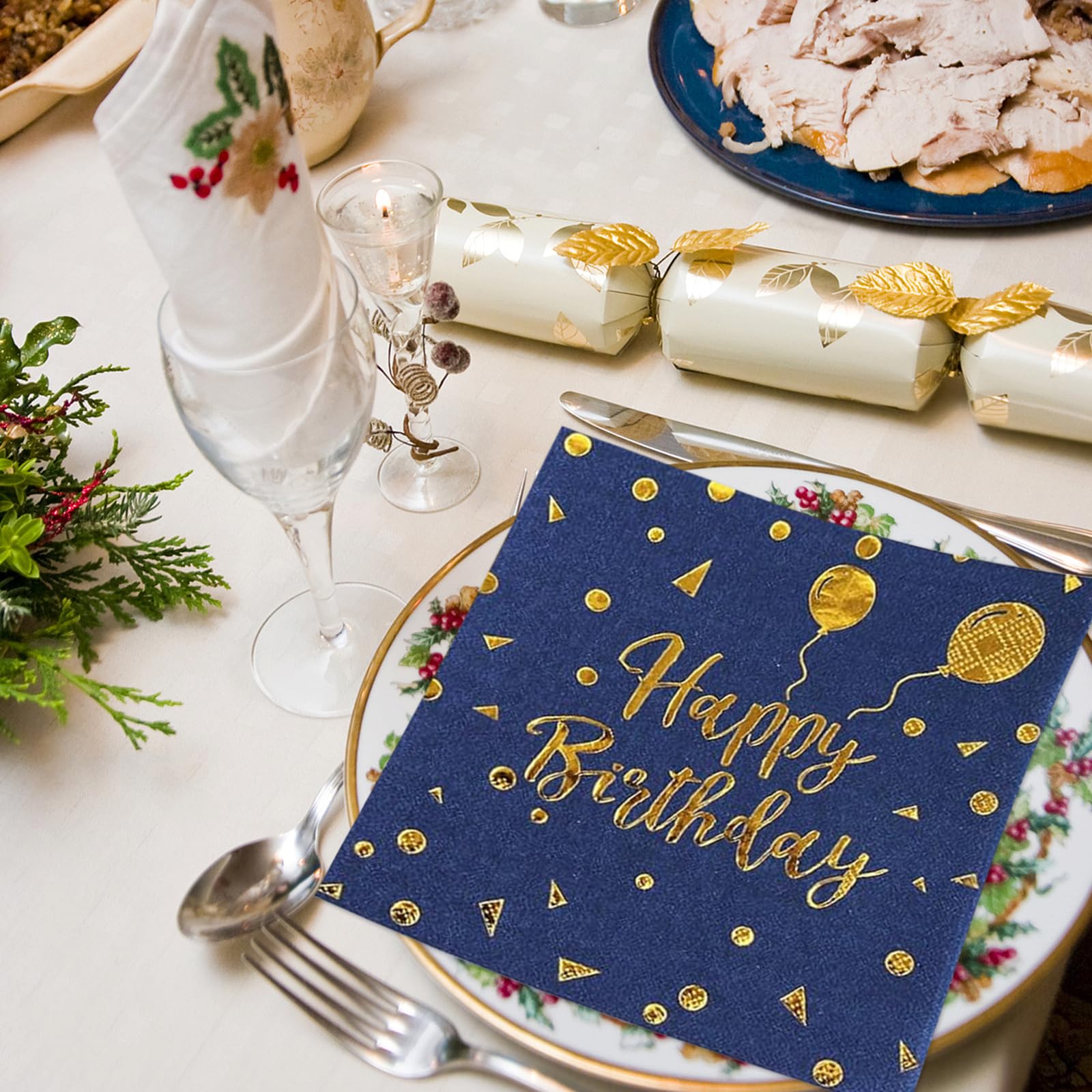 24 Pezzi Tovaglioli Di Buon Compleanno Blu Navy, Tovaglioli Con Motivi Di Coriandoli Di Colori Vivaci E Cielo Stellato, Decorazioni Per Feste Per Bambini E Adulti (blu Navy E Oro, 65 Pollici