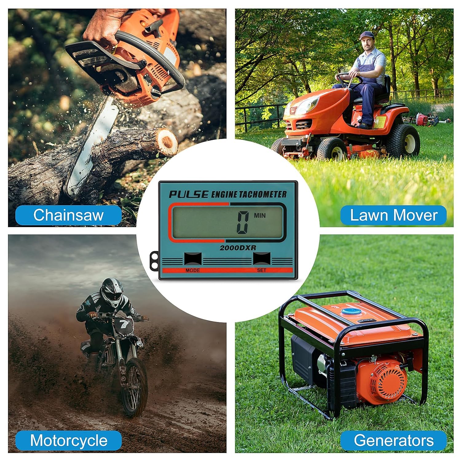 Compte-tours Numérique à Induction, Tachymètre LCD Précis avec Compteur d’Heures (jusqu’à 30.000 tr/min), pour Tronçonneuses, Tondeuses, Motos et Motoneiges