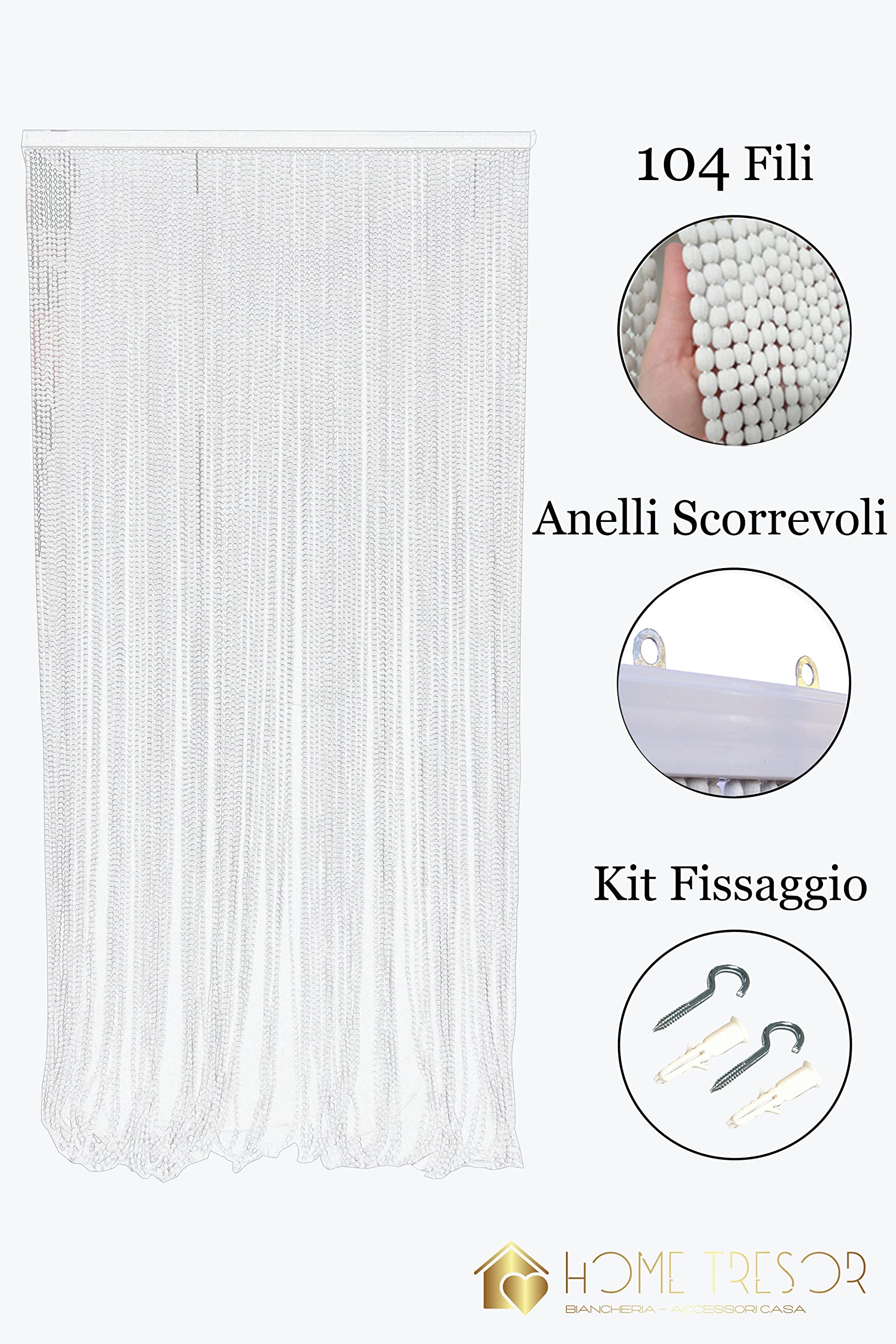 Tenda Antimosche a Fili con Pallini Morbidi cm 100x220 Beige - Home Tresor Pannello Moschiera Antirumore per Porta Finestra