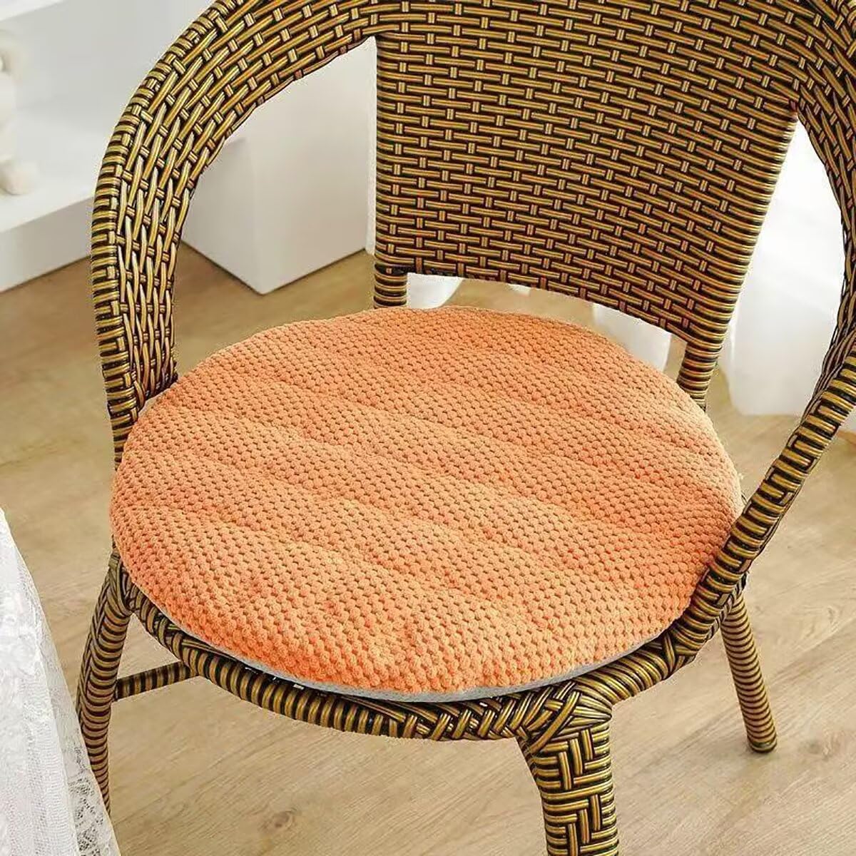 45cm Round Chair Cushions Set of 3, Orange Corduroy Seat Cushions with Zip, Washable Non-Slip Desk Chair Pads, Soft Foam Seat Pads for Dining Chairs, Kitchen, Office