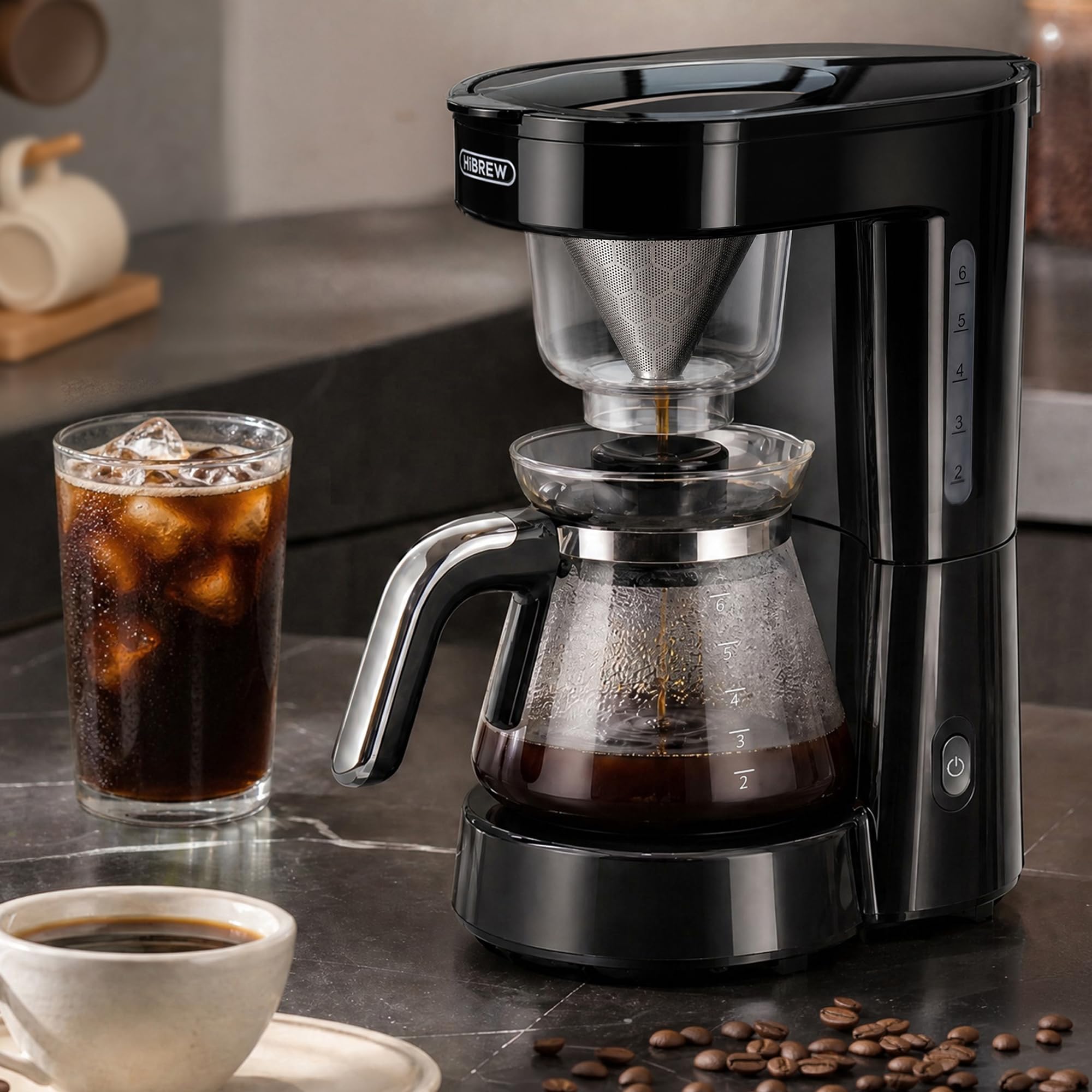 HIBREW H12 Machine à café et à thé automatique 3 en 1, carafe en verre multifonction de 750 ml pour café goutte à goutte, versement et thé, filtre réutilisable en acier inoxydable