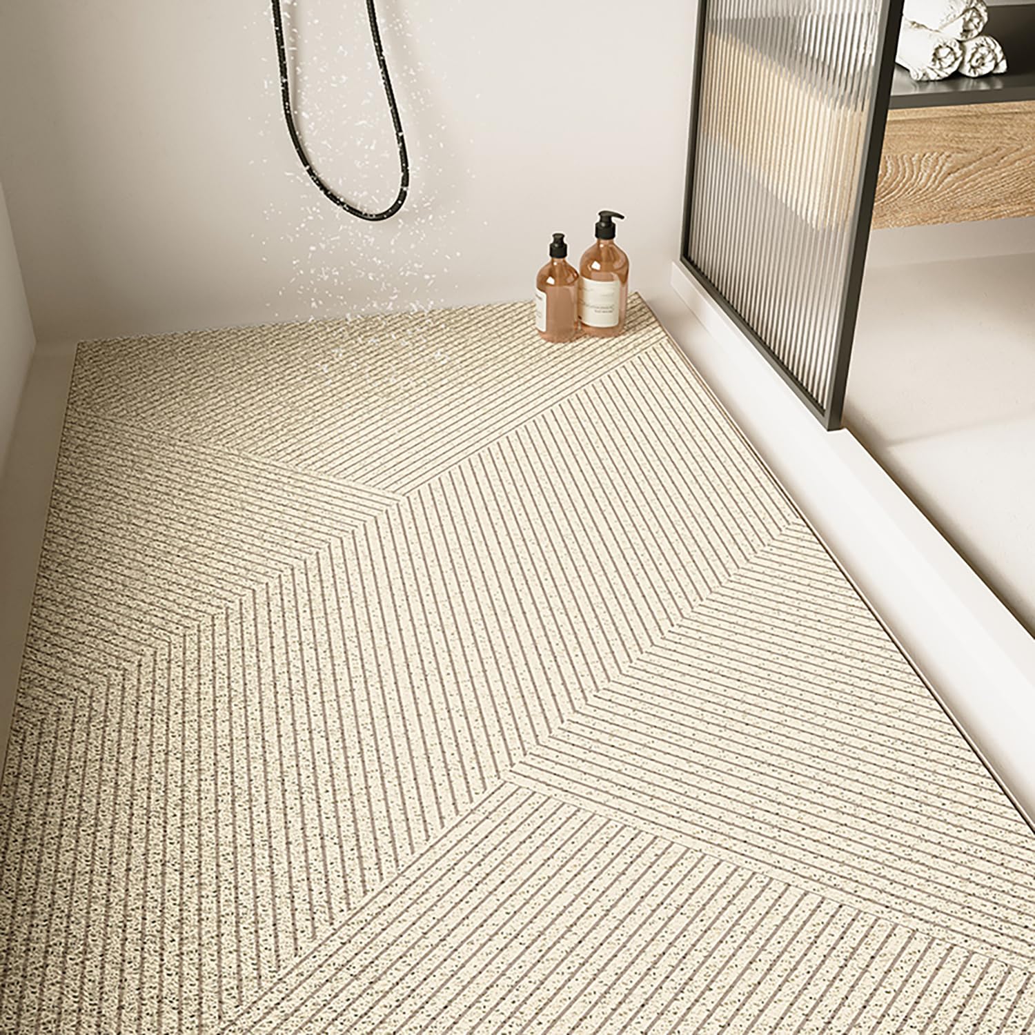 QYMYOZ Non-Slip Bath Mat 60x90cm Luffa Shower Rug Drainage Holes Geometric Pattern Quick-Drying Bathroom Tappetino Soft and Absorbent Bath Decor