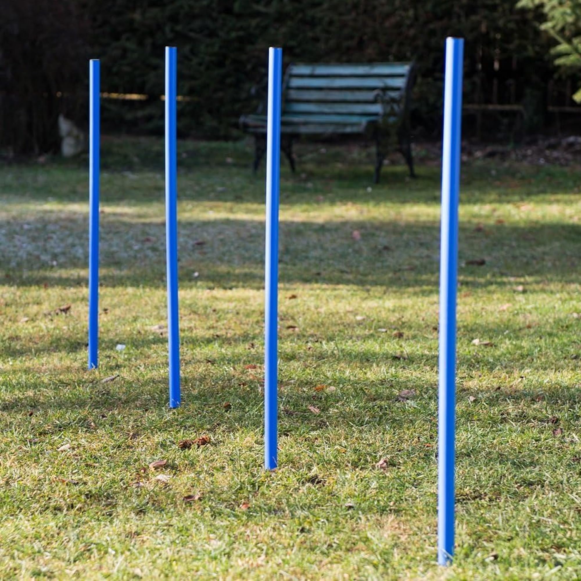 Lemodo Hunde Agility‑Set 12 Slalom‑Stangen, wetterfestes Slalom‑Set für Hundesport und Fußball, Agility‑Training, Hundetraining, Slalomstangen mit Metallspießen und Aufbewahrungstasche, Agility-Poles