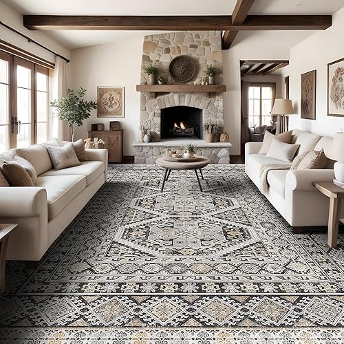 Large Rugs for Living Room: 10x14 Area Rugs Farmhouse Indoor Machine Washable Rug Non-Slip with Rubber Backed Oriental Carpets 10x14 Black
