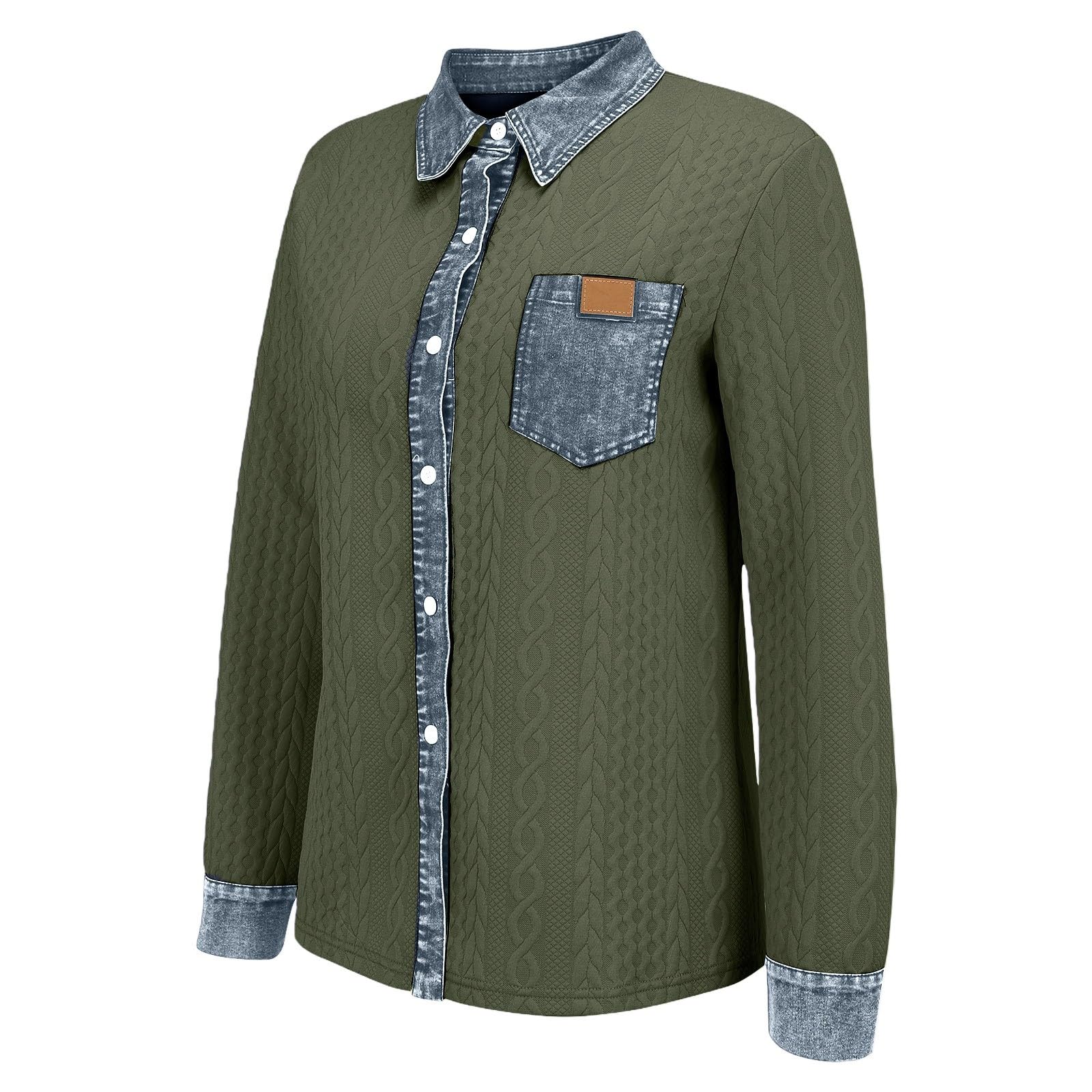 Camicia in Denim Patchwork Donna Chic Ed Elegante Manica Lunga Maglione Girocollo Tinta Unita Maglione Top Outdoor Grandi Taglie Abbigliamento per Primavera Autunno Inverno Giacca Moda