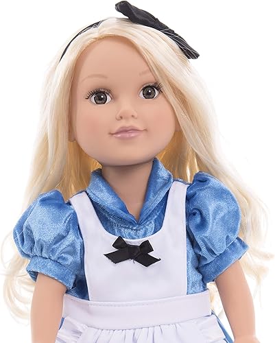 Miniatura 2 de Little Adventures Vestido de princesa Alice con diadema, lavable a máquina, ropa de fiesta y juego de simulación para niños, sin purpurina, muñeca