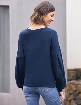 Zeagoo - Suéteres de otoño 2025 para mujer, ligeros, de manga larga, de punto acanalado, cuello