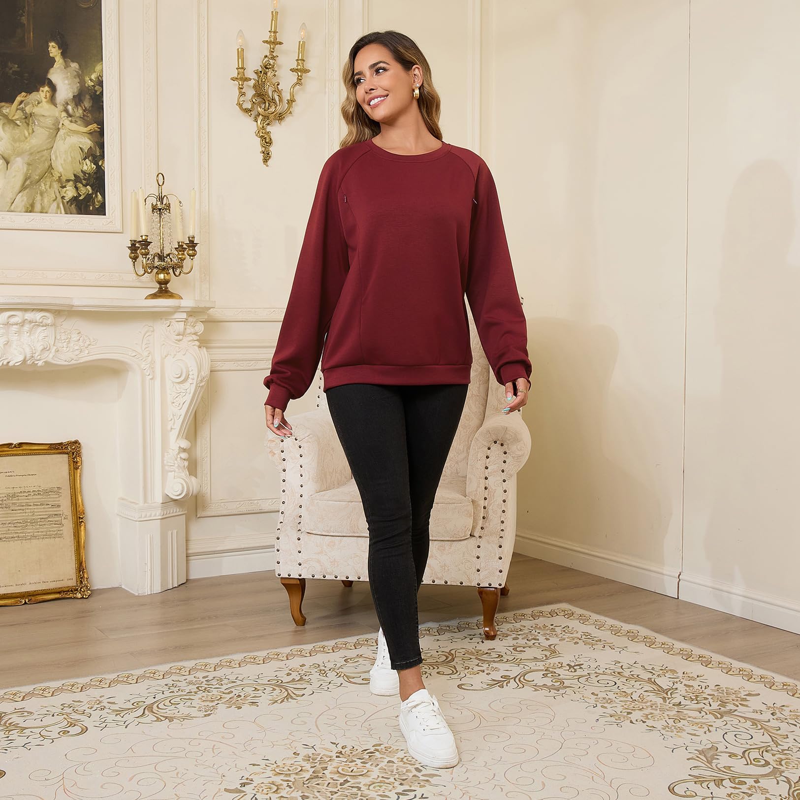 DEBELLY Stillfreundliches Sweatshirt für Damen, Doppelreißverschluss, langärmelig, Rundhalsausschnitt