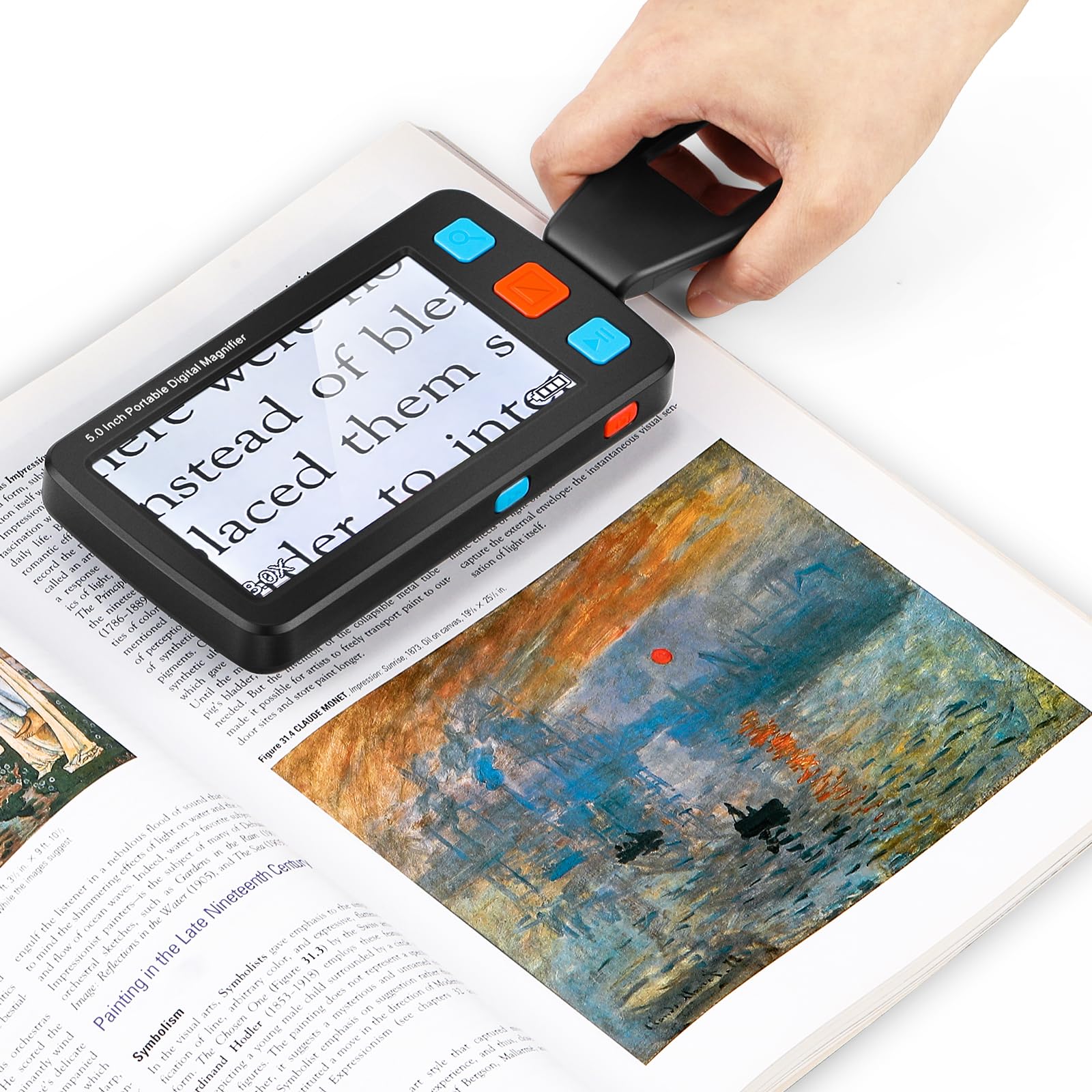 12,7 cm tragbare digitale Lupe, 4X-32X Zoom Elektronische Lesehilfe mit faltbarem Griff für schwache Sehkraft/Senioren/Kinder, ideal für schnelles Lesen - Nicht empfohlen für lange Bücher