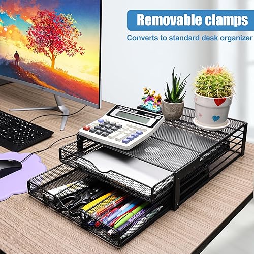 Miniatura 5 de Pletpet Organizador de escritorio multifunción, cajón de extensión de escritorio, cajón de malla de 2 niveles debajo del escritorio para suministros