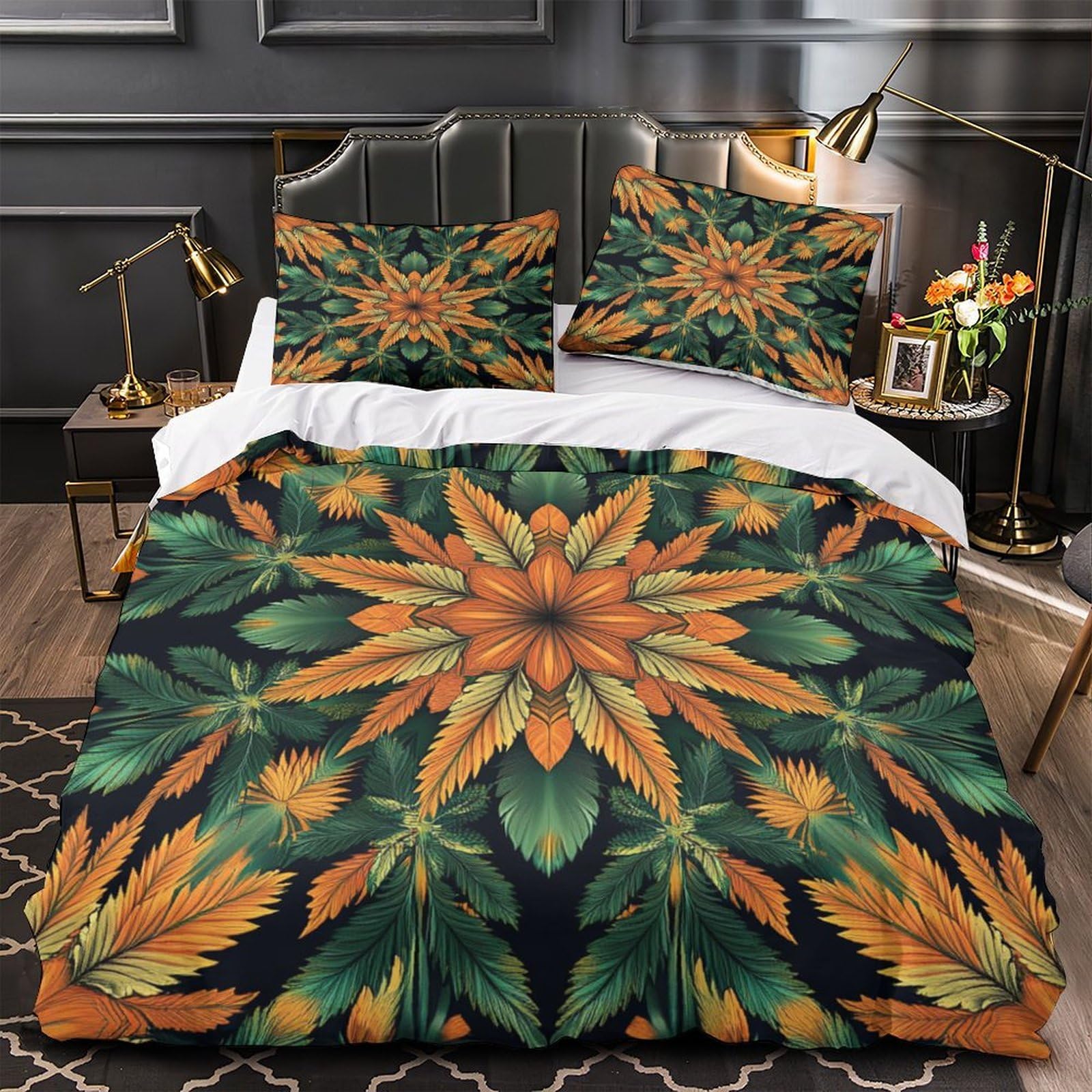 Housse de Couette 3 pièces Imprimé 3D Motif Botanique 260x220cm Microfibre