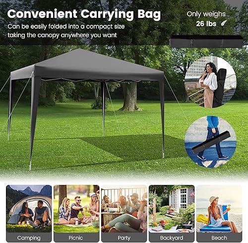 Miniatura 8 de Tangkula Tienda de campaña desplegable de 10 x 10 pies, toldo instantáneo de fácil instalación con 8 estacas, 4 cuerdas, 3 alturas ajustables,