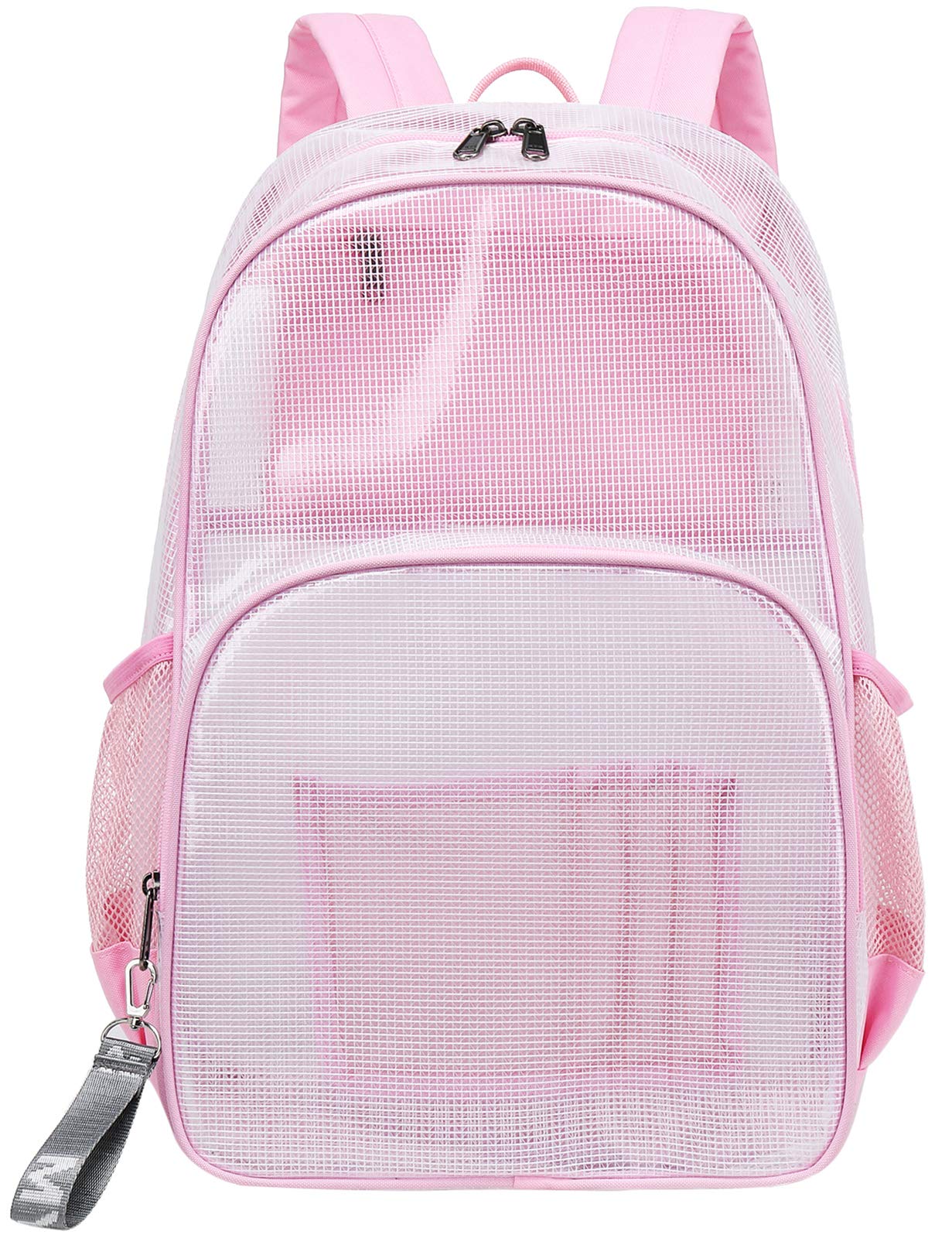 MIRLEWAIY Heavy Duty Mesh Backpack See Through Bag Stadium Approved Schoolbag with Laptop Compartment, Pink