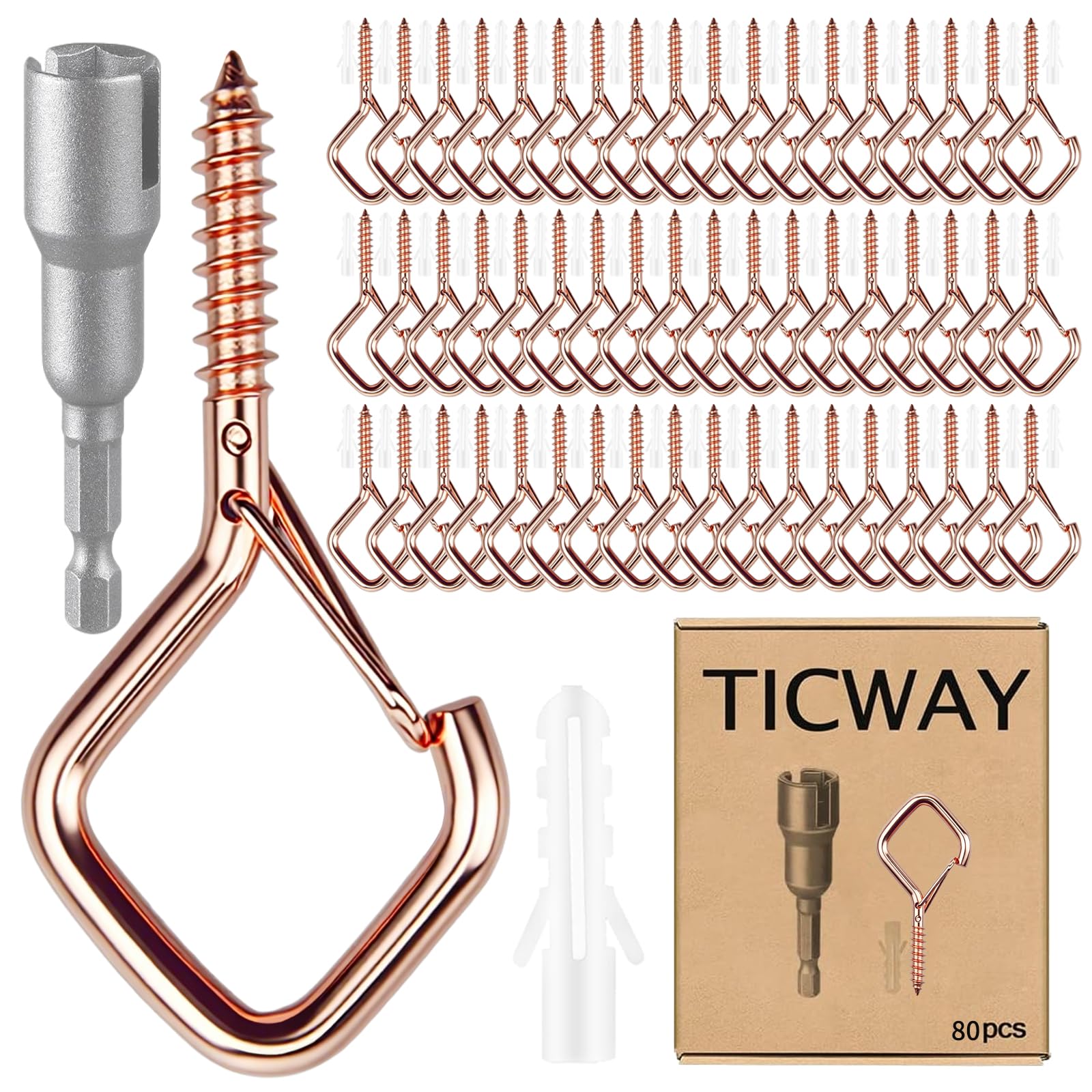 80 ganchos de acero inoxidable con tornillos, ganchos para atornillar con seguro, gancho de pared, gancho de techo, gancho de rosca, gancho roscado para plantas, macetas