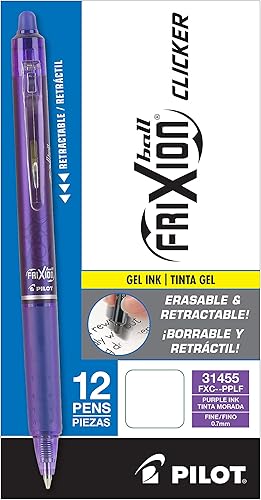 Miniatura 2 de PILOT FriXion Clicker - Bolígrafos borrables de tinta de gel  recargables y retráctiles de punta fina tinta morada paquete de 12 31455