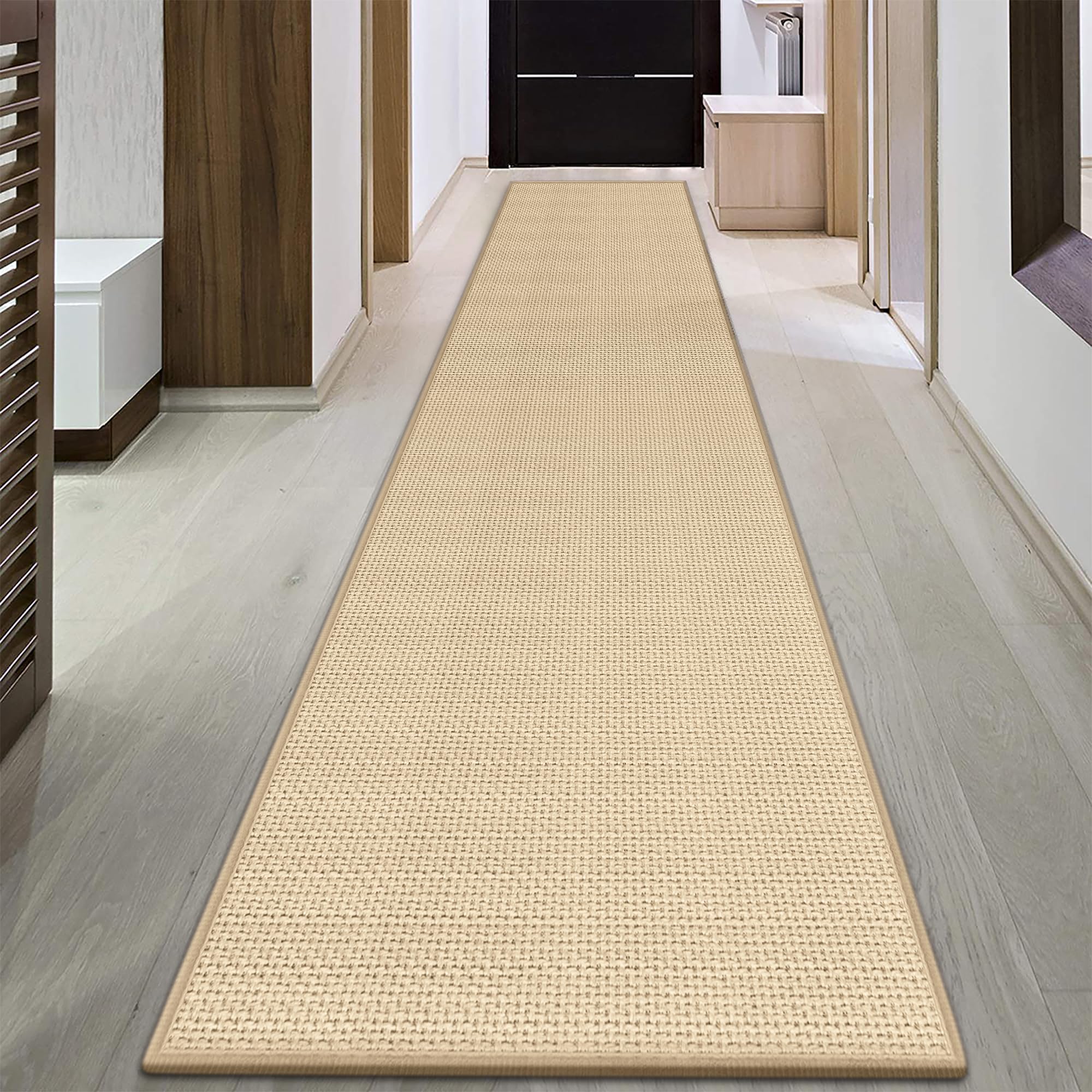 Photo 1 of GOYLSER 17ft Jute Running Rugs for Hallway, Kitchen Rug Runner Non Slip Washable Hall Runner Rug, Beige Runner for Kitchen Floor Non Slip