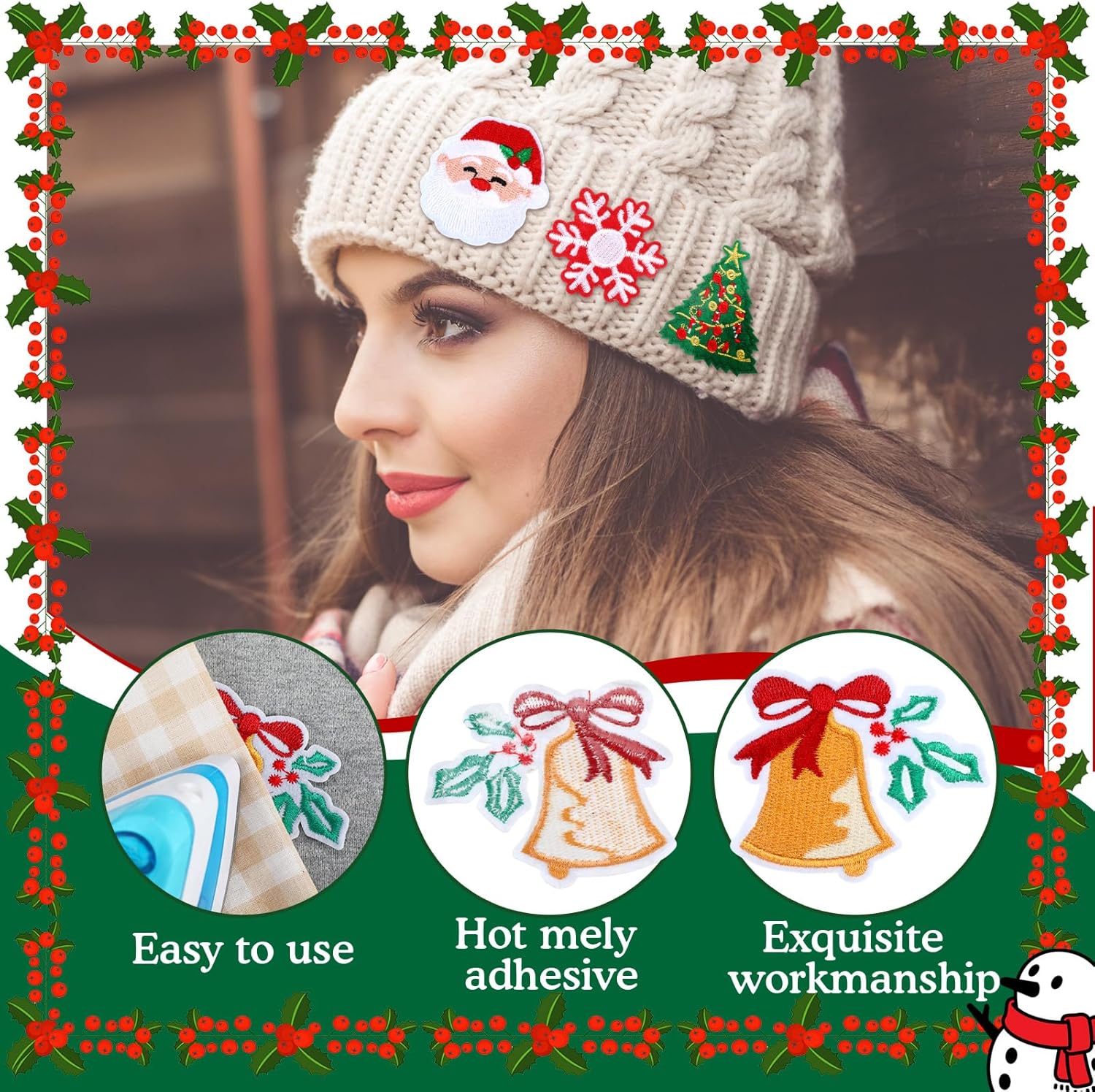 Lyrow 100 Pcs Christmas Iron on Patches Xmas Embroidered Sew Applique Iron on Santa Claus Tree Wreath DIY Crafts for Clothing Jacket Jeans Pants Dress Backpack Hat Decorations