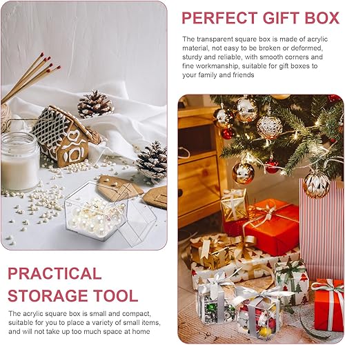 Miniatura 5 de Leinuosen 100 cajas de plástico acrílico transparente de 2 x 2 x 2 pulgadas con tapa, recipientes cuadrados para dulces para recuerdos de fiesta,
