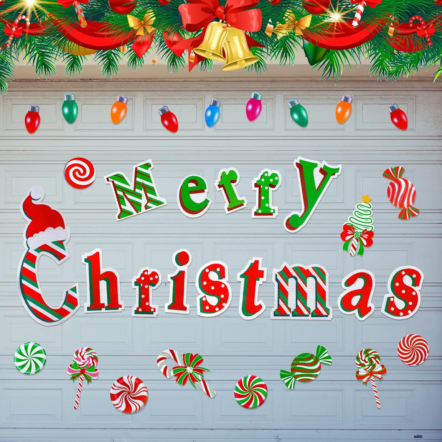 34 Pieces Merry Christmas Garage Door Decoration