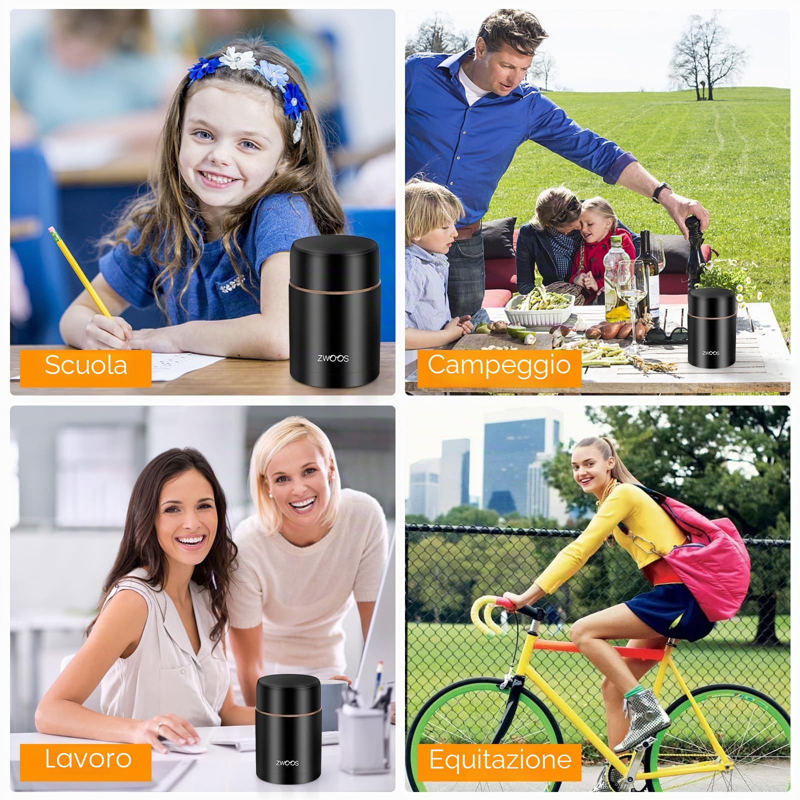 ZWOOS 800ml Thermos Alimenti Caldi, Acciaio Inossidabile 316 Contenitore Termico per Alimenti, Lunch Box Termico con Sacchetto Isolante e Cucchiaio Pieghevole, per Zuppa, Porridge, Riso