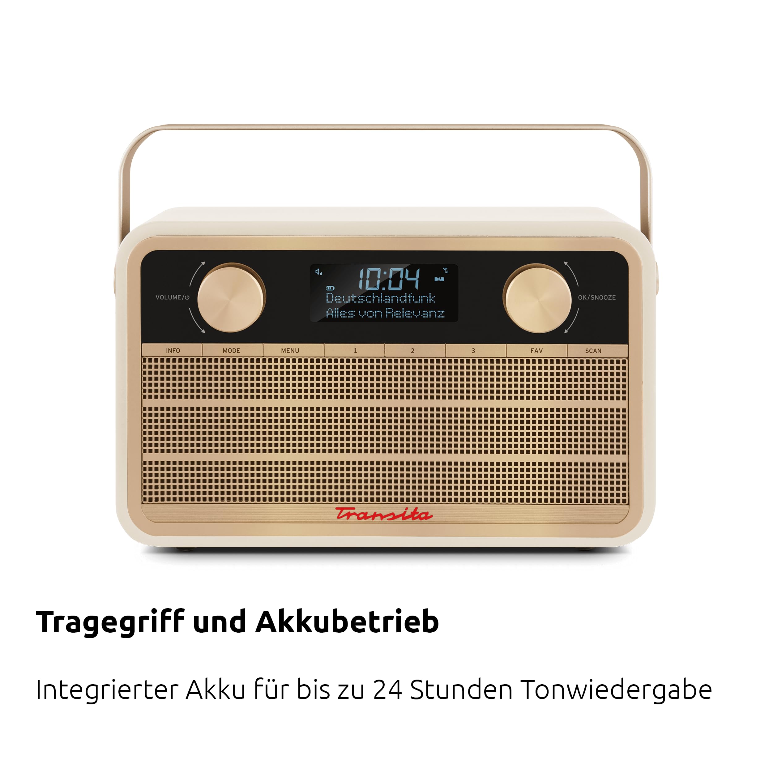 TechniSat Transita 120 tragbares DAB Radio (DAB+, UKW, 24 Stunden Akku, Aux In, Wecker, 2 Weckzeiten, Sleeptimer, Snooze-Funktion, Kopfhöreranschluss) beige