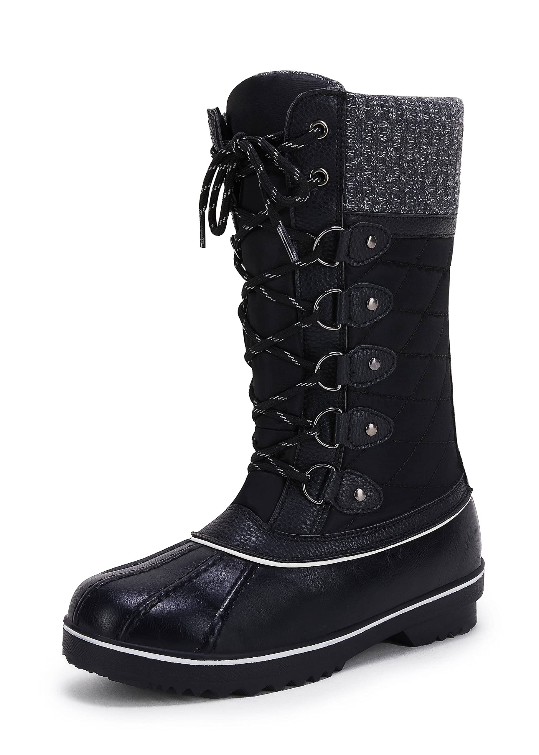 Ermonn Women's Mid-Calf Winter Snow Boots Tall Warm Non-Slip Waterproof Insulated Boots Outdoor Rain Footwear Casual Shoes