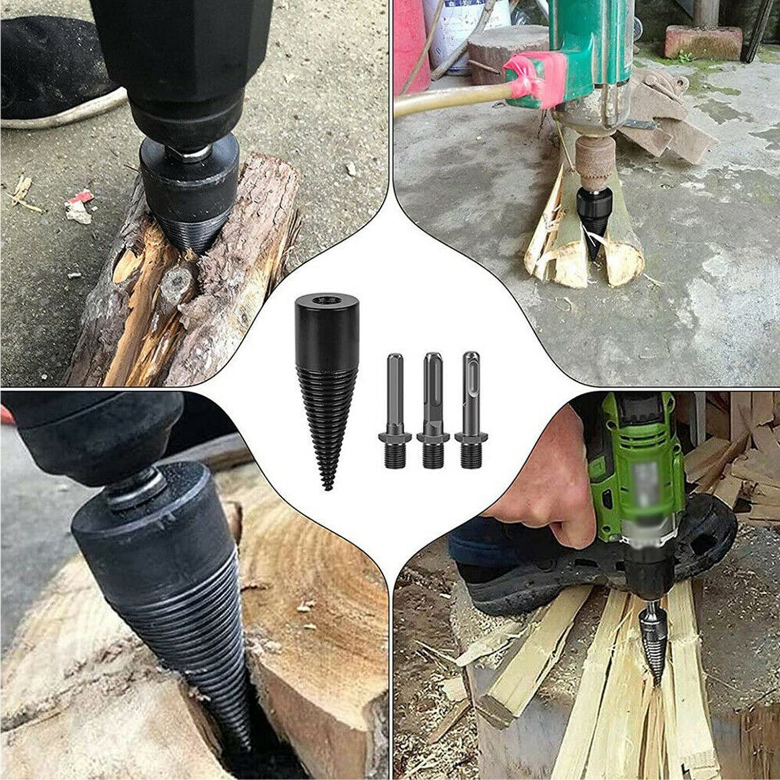 Legno Spaccalegna, Vite Spaccalegna Per Trapano, Trapano Per Legna Da Ardere, Cono Della Dello Per Legna Spaccare, Spaccalegna Con 3 Gambi Multifunzione, Attrezzi Campeggio Falegnameria,42 mm