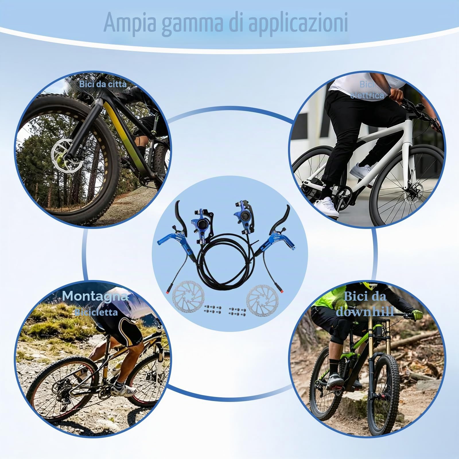 Kit Freno a Disco per Bicicletta, Kit Freno Idraulico per Bici Elettrica con Rotori da 160 Mm, Anteriore Sinistro 89cm e Posteriore Destro da 147cm, Leve per Bici Elettrica E Scooter (Viola)