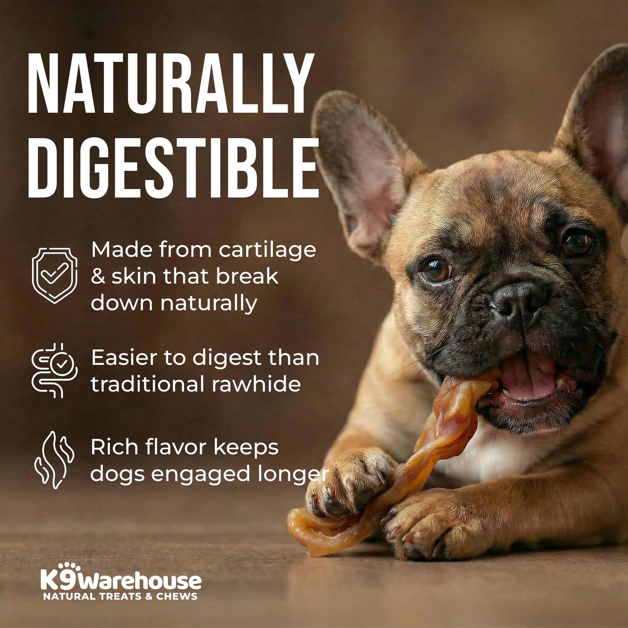 K9warehouse Schweineohren-Streifen, 907 ml, in den USA verpackt, natürliche Massenohren-Silber, Leckerlis aus 100 % reinem Schweinefleisch, Alternative zu Rohleder-Kauartikeln, dick geschnittene