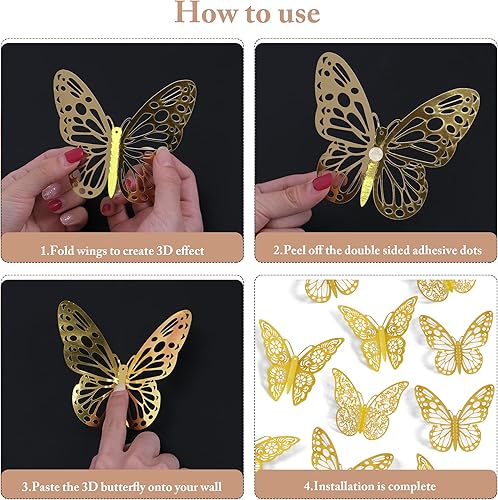 Miniatura 22 de Calcomanías de pared de mariposa 3D, 72 unidades, 3 tamaños, 3 estilos, calcomanías de pared metálicas extraíbles, calcomanías de pared para nevera,