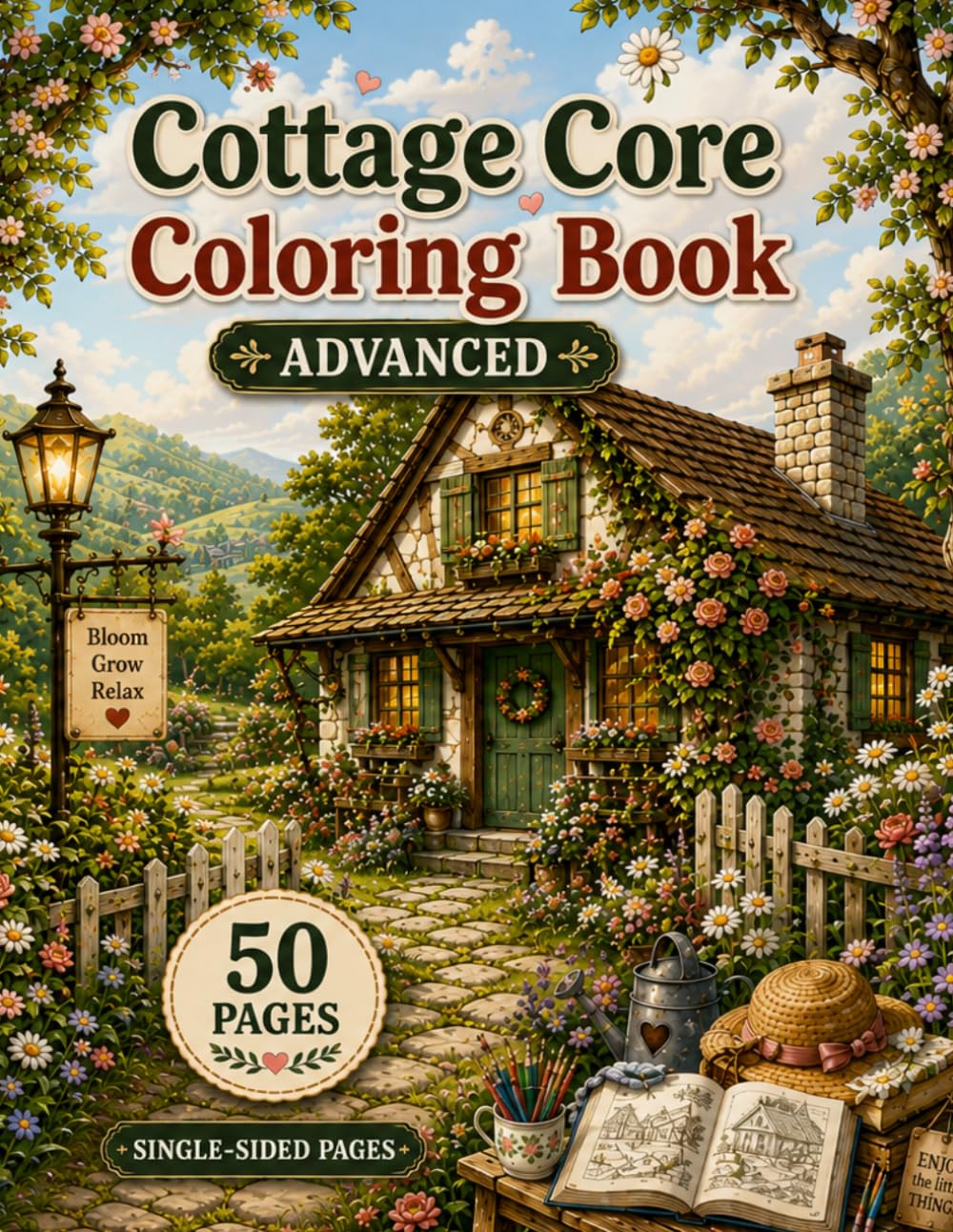 Cottage Core Coloring Book Advanced: Charming Cottages, Blooming Gardens & Cozy Country Escapes