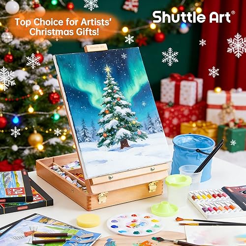 Miniatura 2 de Shuttle Art Kit de pintura de 168 piezas, kit de arte de lujo con pintura, caballete de madera, lienzos, blocs de papel, pinceles y otros