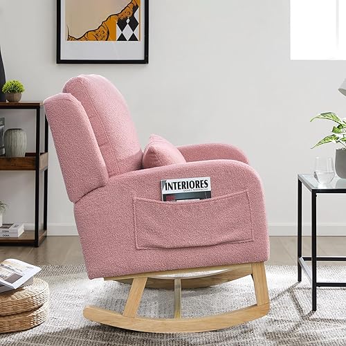 Miniatura 9 de Mecedora para guardería, mecedora tapizada con respaldo alado, mecedora con respaldo alto cómodo, reposabrazos curvado, almohada lumbar para sala de