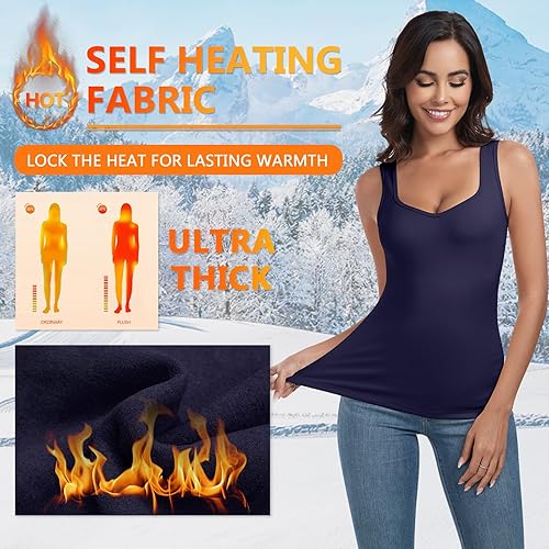 Miniatura 2 de WOWENY Camiseta sin mangas de forro polar térmico para mujer, cuello en V, camisola, capa base cálida, camisola, chaleco de camisola, ropa interior