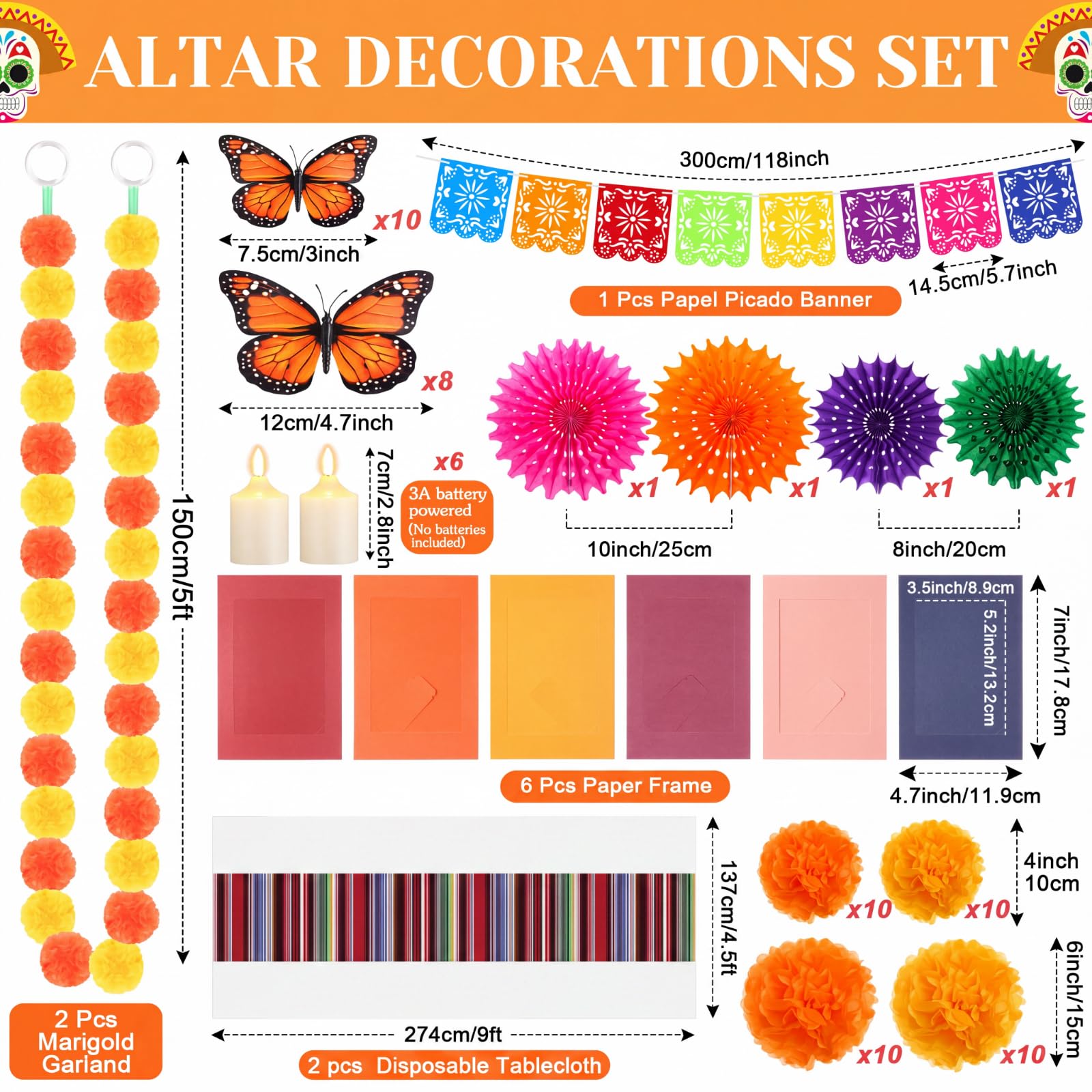 Newwiee Kit de décorations d'autel 79 pièces Motif Jour des morts Blanc