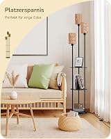 EDISHINE 3-ágú vintage állólámpa polccal és rattan árnyéklóval, 178 cm, E27 foglalattal 2